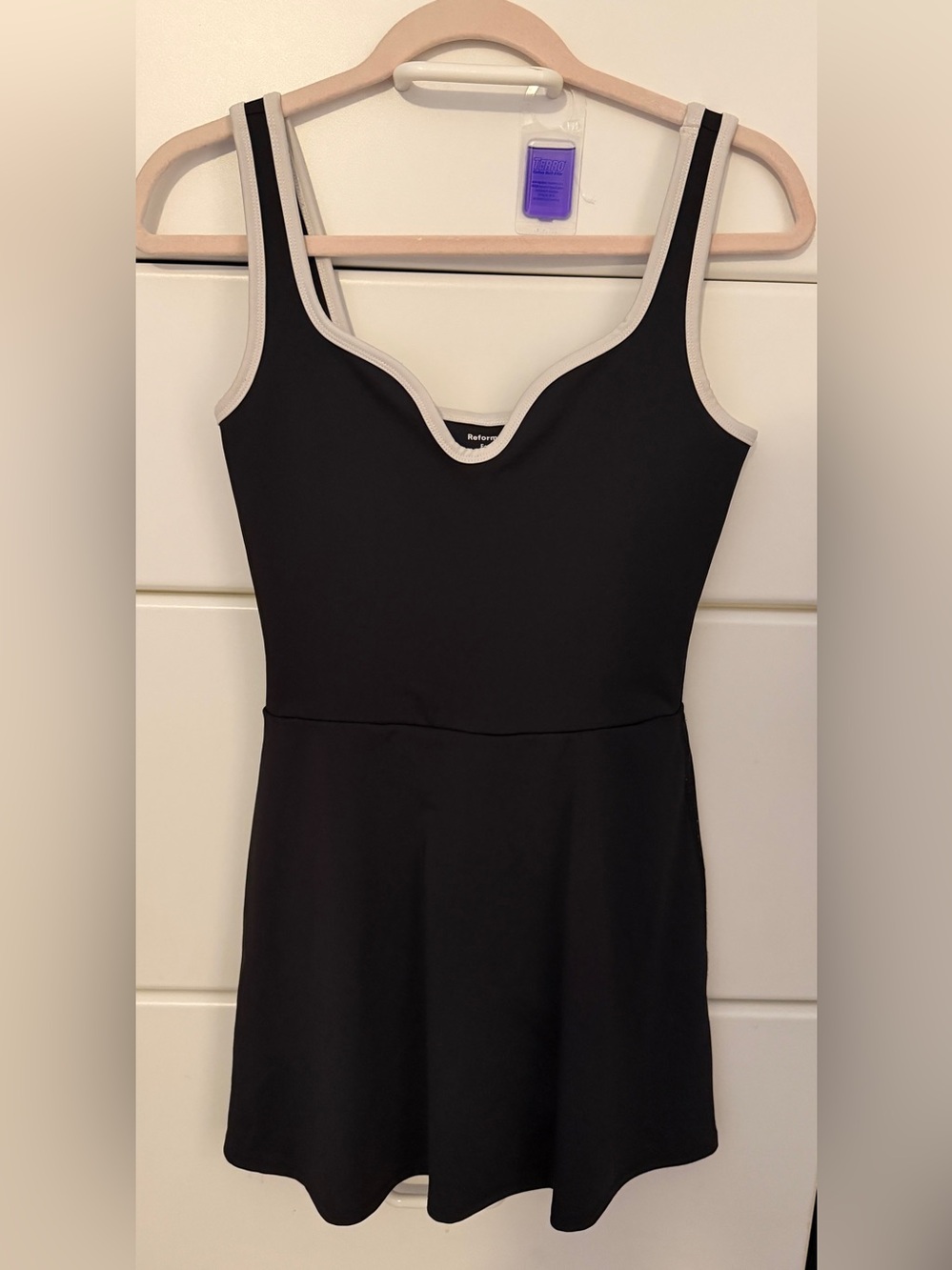 Reformation Black Dress with Cream Contrast Trim